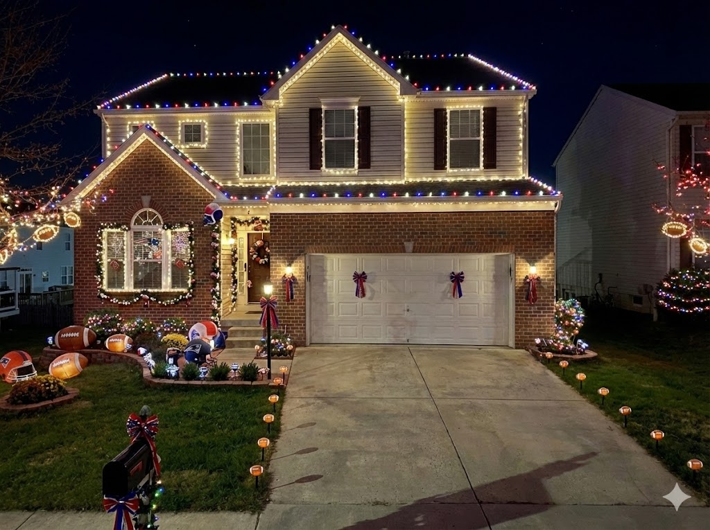 House after AI Christmas light decoration